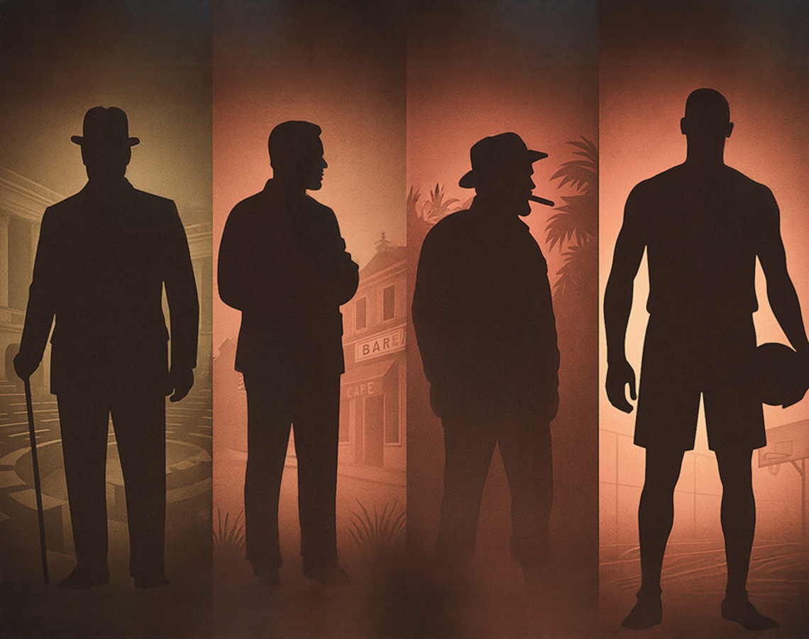 Silhouettes of Churchill, Hemingway, Castro, and Jordan - iconic cigar smokers