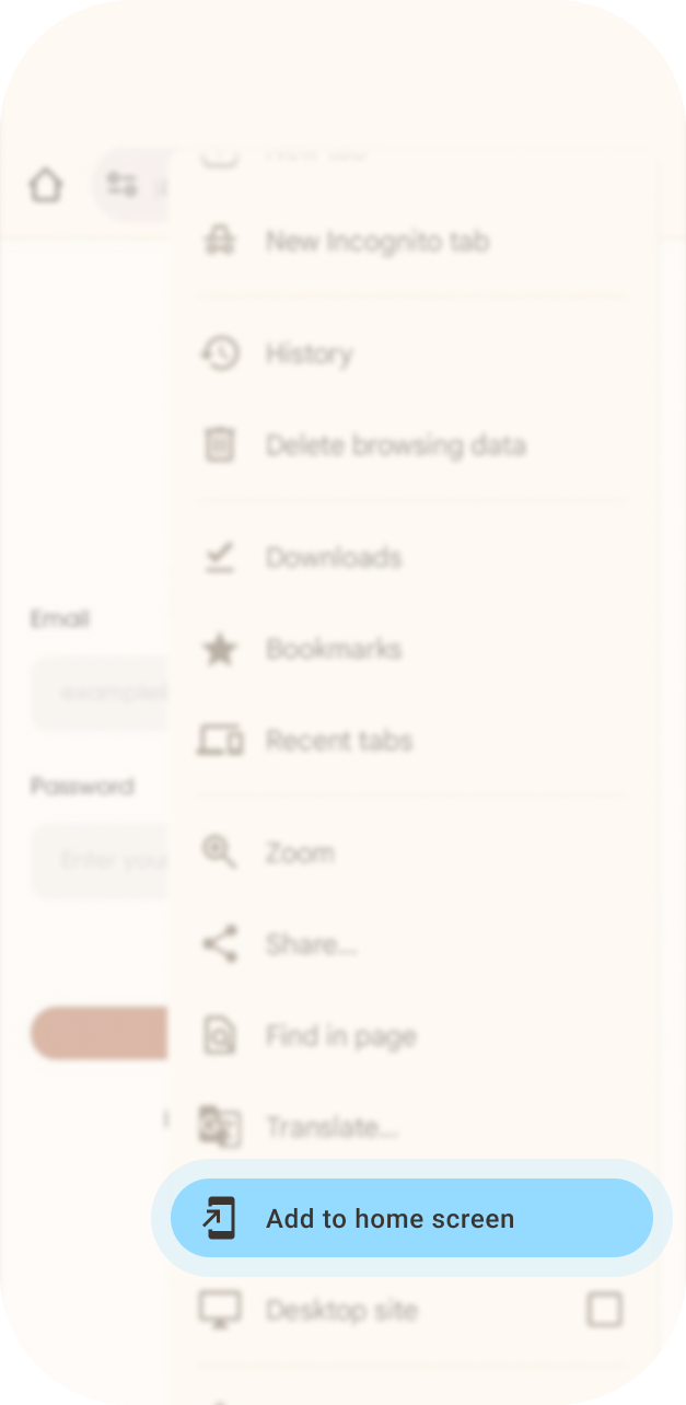 Choose Add to Home Screen in Chrome menu